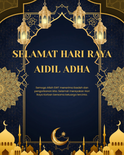Selamat Hari Raya Aidiladha! Semoga ibadah korban dan semangat pengorbanan yang kita lakukan pada tahun ini membawa keberkatan, keampunan, serta mengeratkan lagi tali persaudaraan.